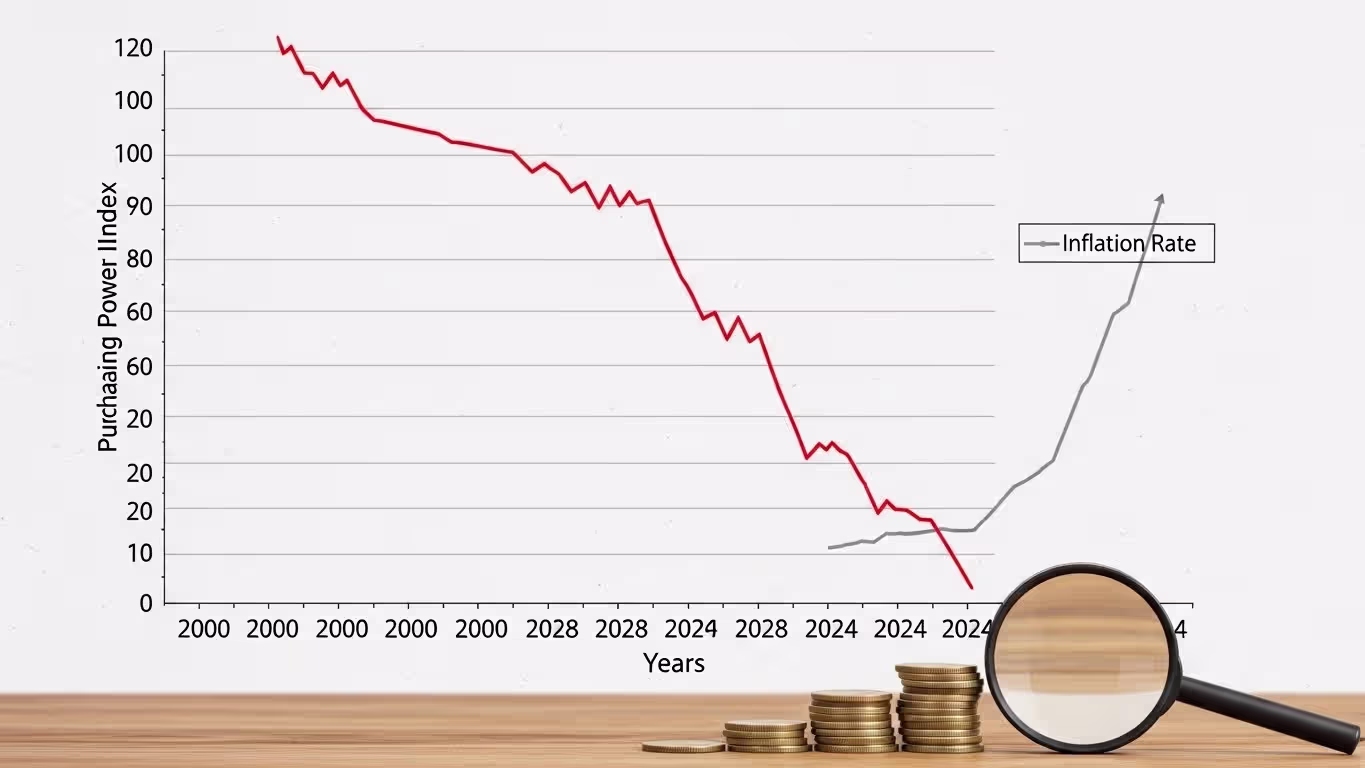 Graph showing how $1000 purchasing power drops over 20 years with inflation